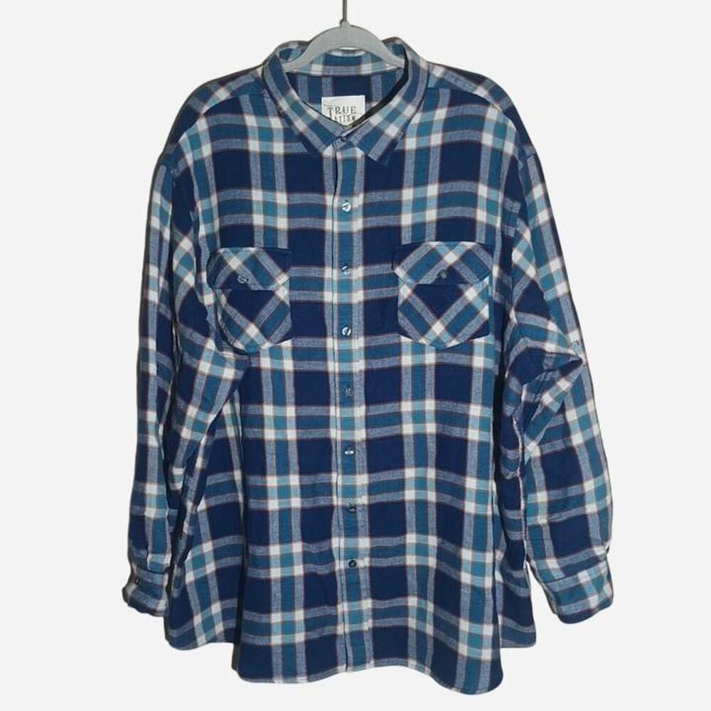 True Nation Blue and White 100% Cotton Plaid Flannel XXL